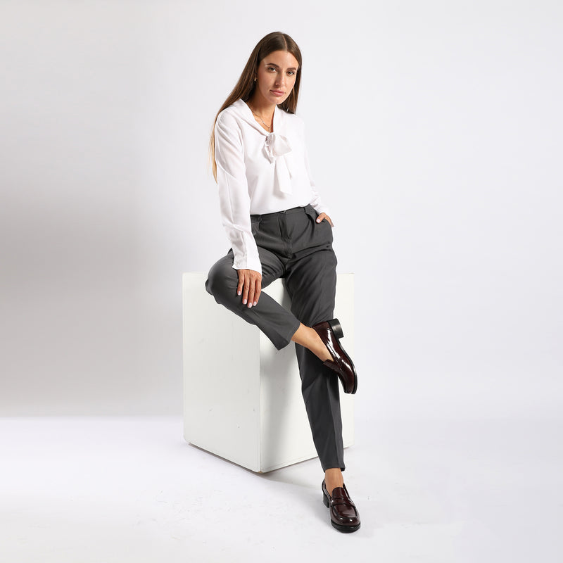 Burgundy Leather Heeled Penny Loafers