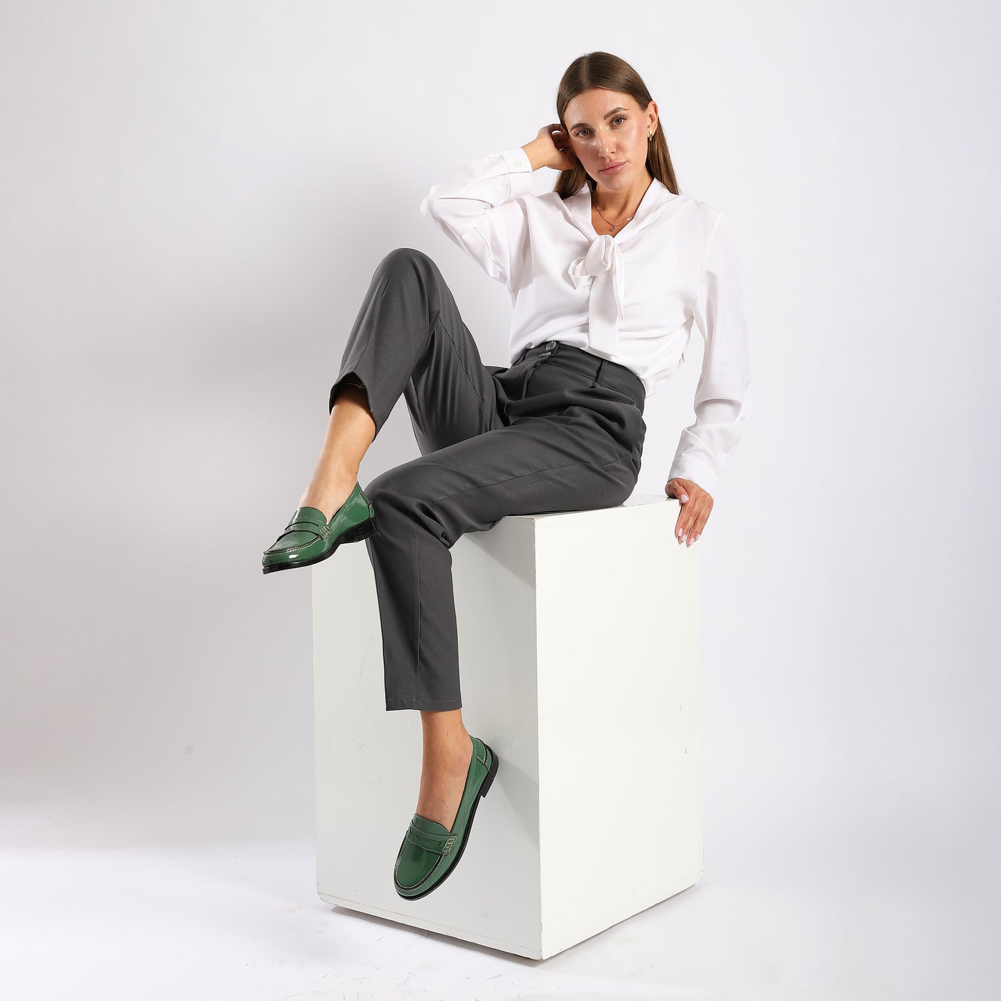 Green Leather Penny Loafers