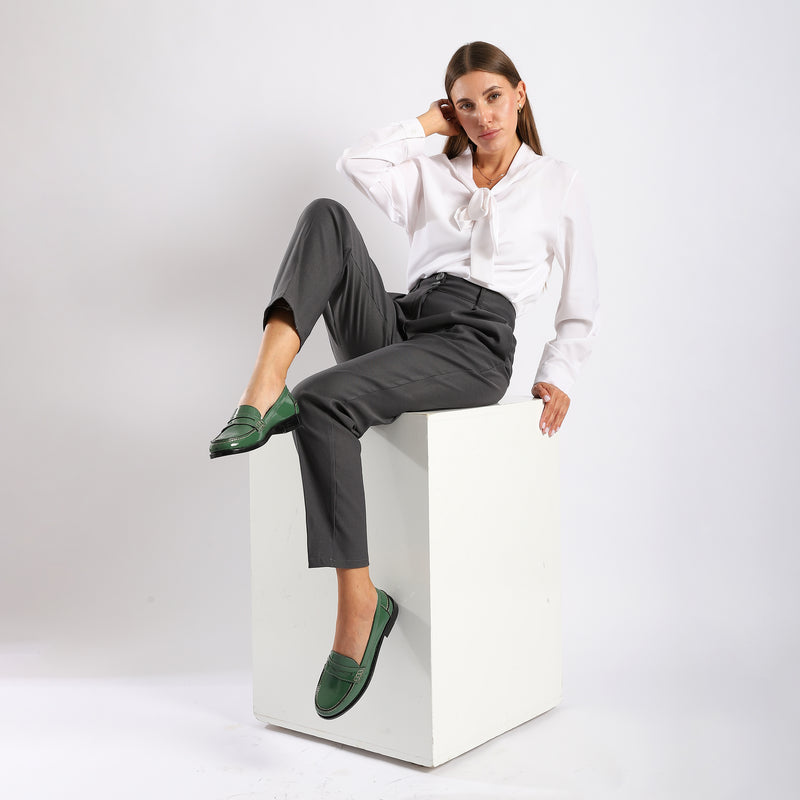 Green Leather Penny Loafers