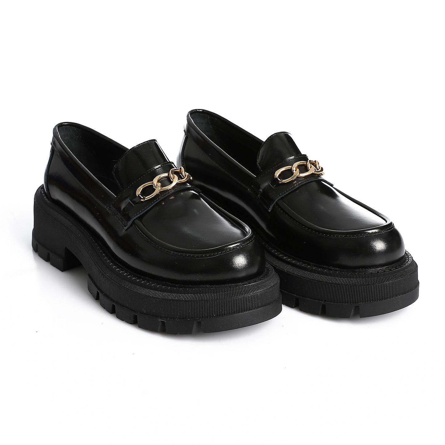 Black Verne Leather Chunky Chain Loafers
