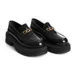 Black Verne Leather Chunky Chain Loafers
