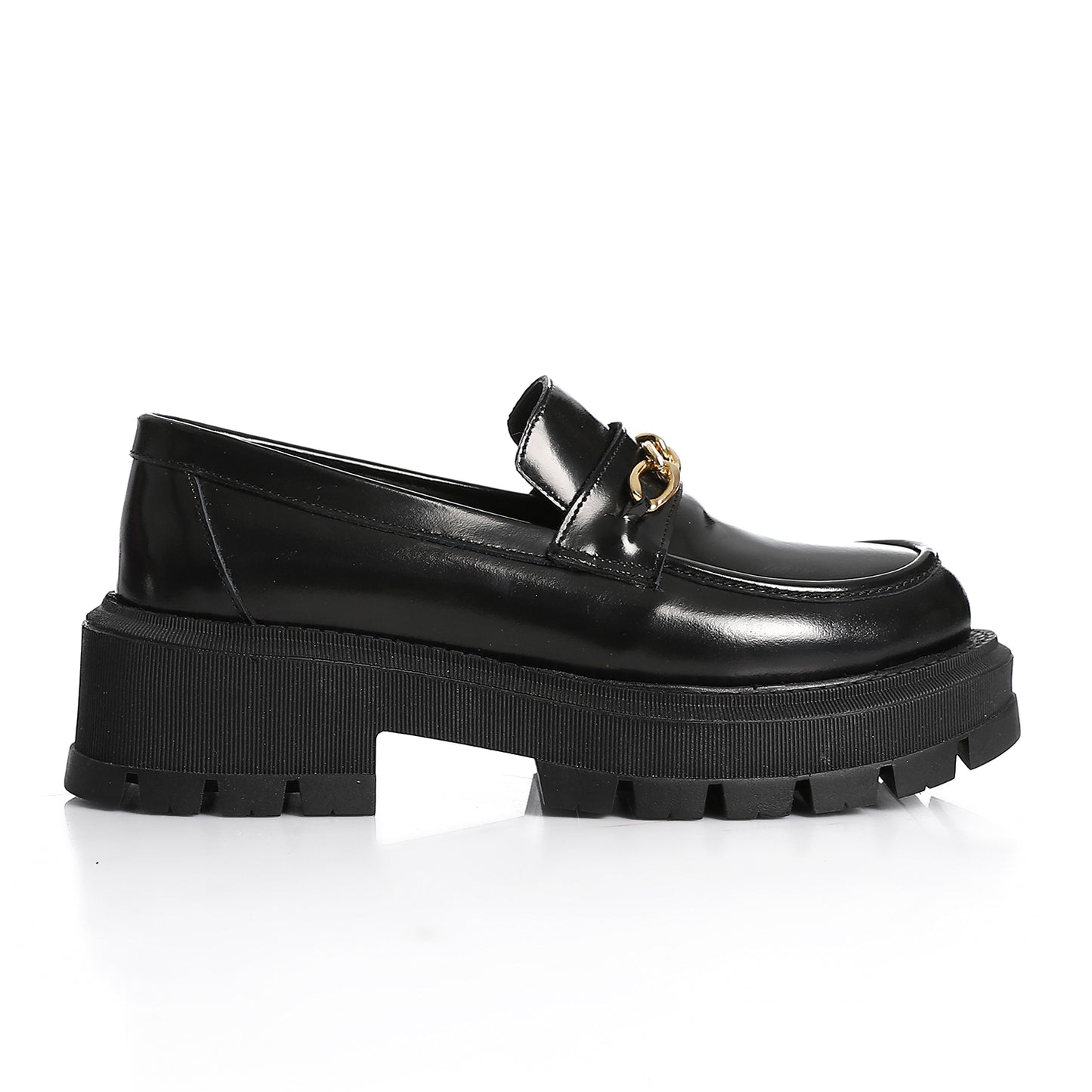Black Verne Leather Chunky Chain Loafers
