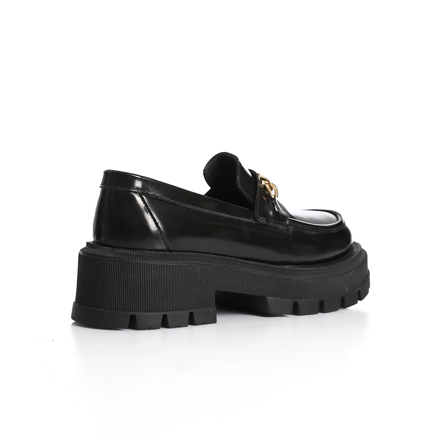 Black Verne Leather Chunky Chain Loafers