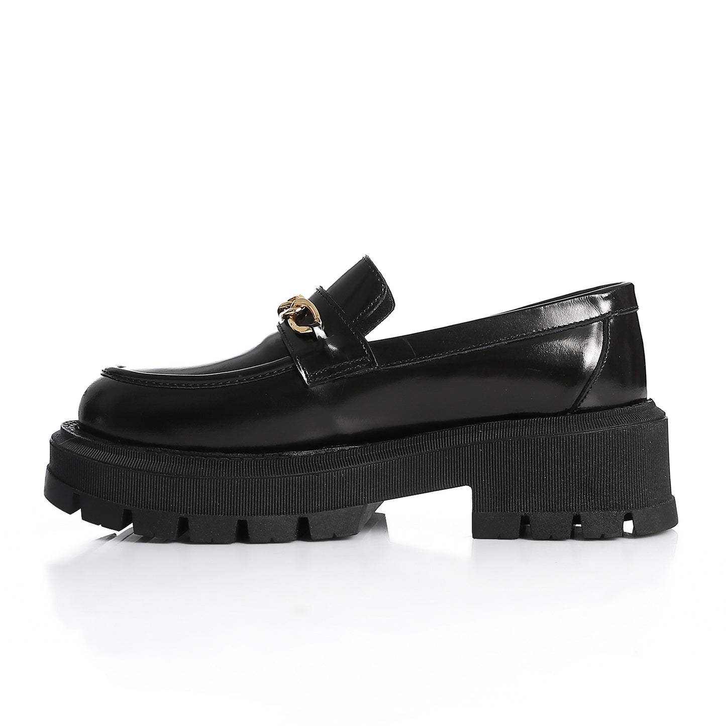 Black Verne Leather Chunky Chain Loafers