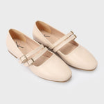 Beige Double Buckle Ballerina