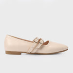 Beige Double Buckle Ballerina