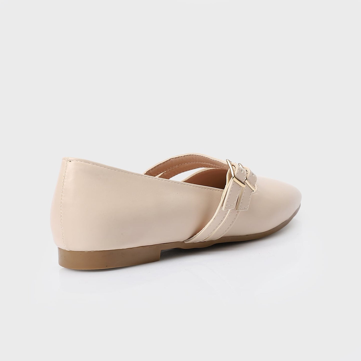 Beige Double Buckle Ballerina