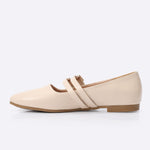 Beige Double Buckle Ballerina