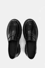 BLACK SEMI-GLOSS LEATHER CHUNKY LOAFERS