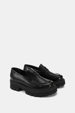 BLACK SEMI-GLOSS LEATHER CHUNKY LOAFERS