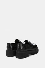 BLACK SEMI-GLOSS LEATHER CHUNKY LOAFERS