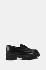 BLACK SEMI-GLOSS LEATHER CHUNKY LOAFERS
