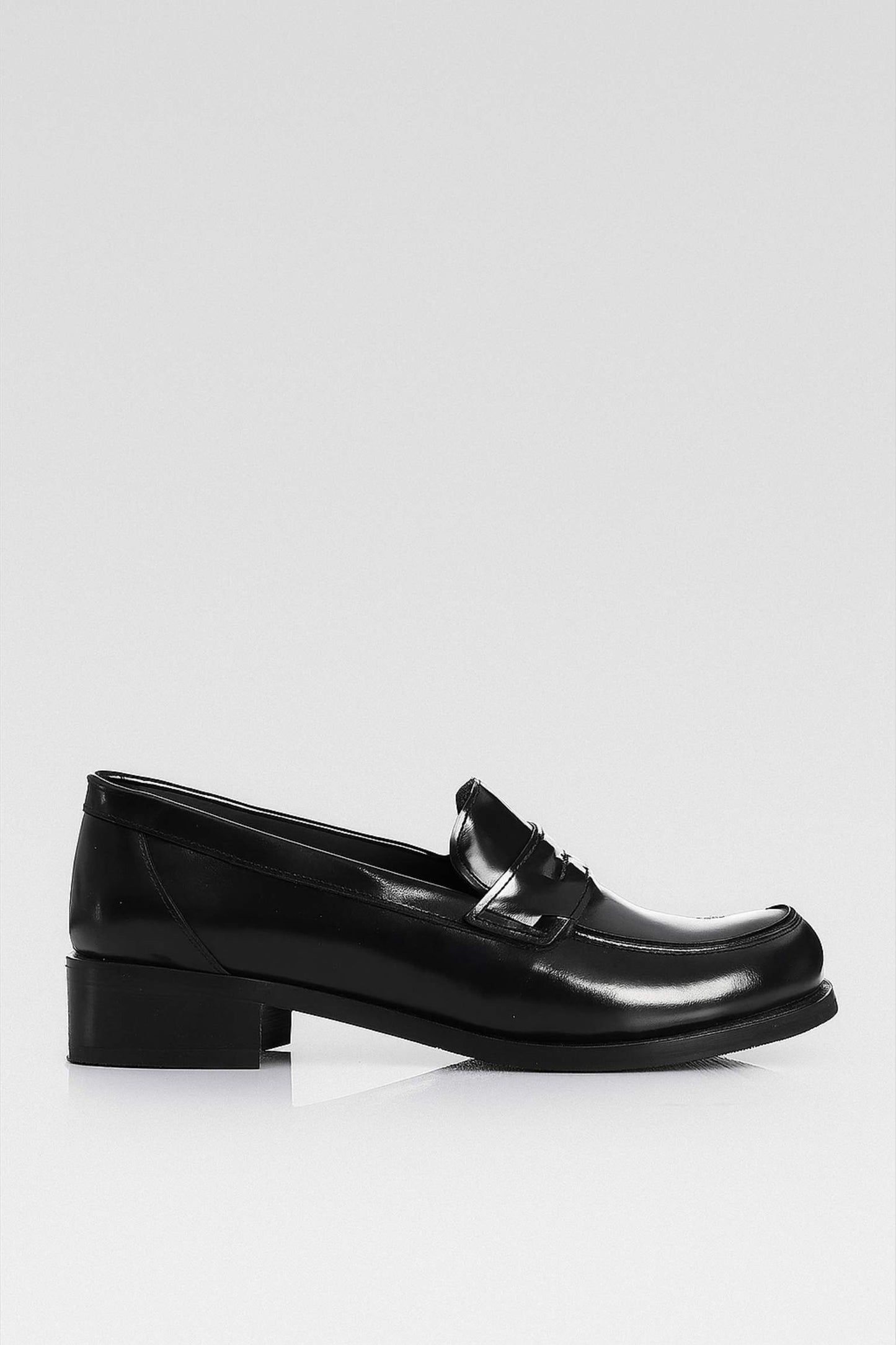 Black Leather Heeled Penny Loafers
