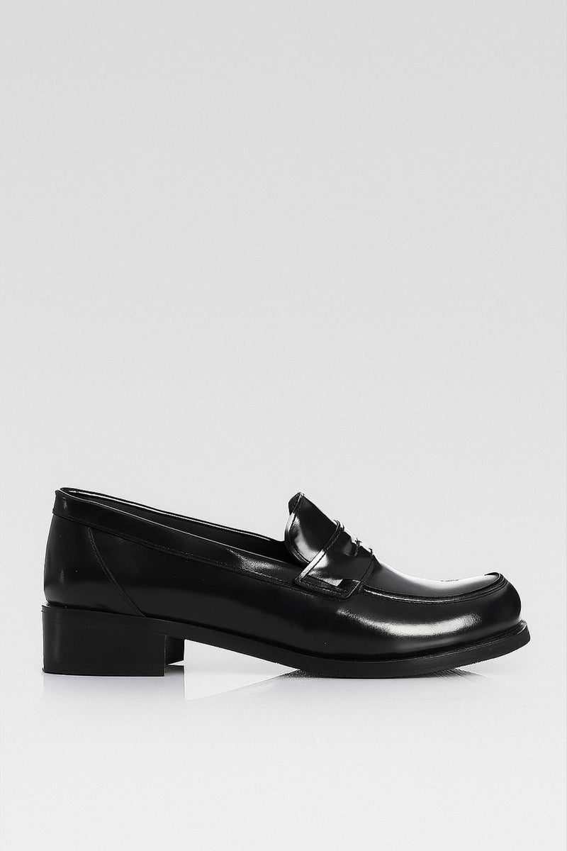 Black Leather Heeled Penny Loafers