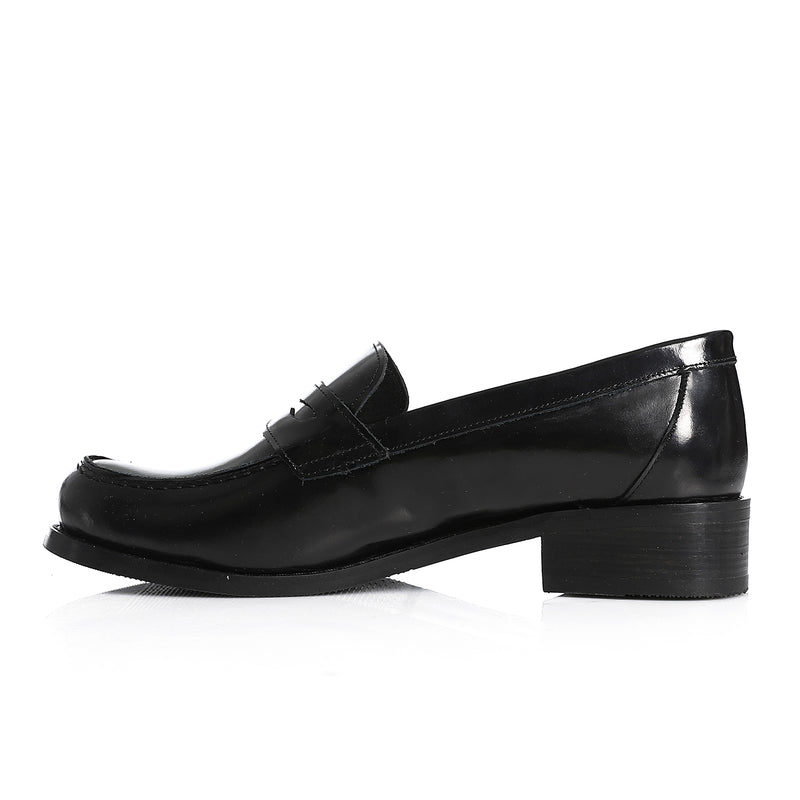 Classic black leather penny loafers for office and casual wear