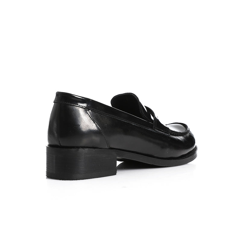 Classic black leather penny loafers for office and casual wear
