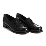 Classic black leather penny loafers for office and casual wear