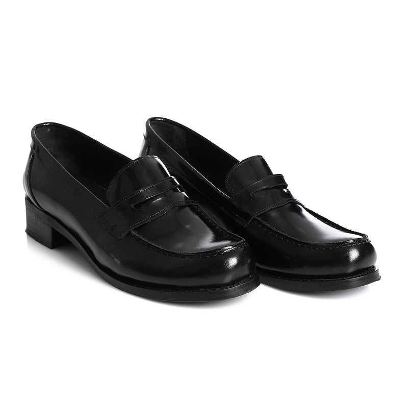 Classic black leather penny loafers for office and casual wear