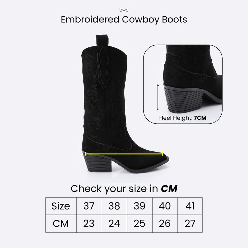 Embroidered Beige Cowboy Boots