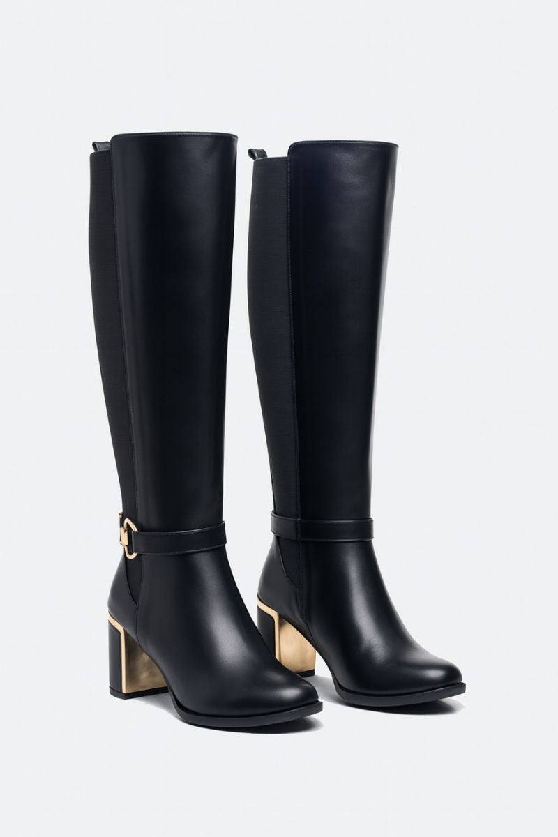 BLACK FAUX LEATHER KNEE-HIGH BOOTS