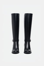 BLACK FAUX LEATHER KNEE-HIGH BOOTS