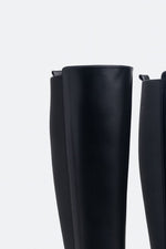 BLACK FAUX LEATHER KNEE-HIGH BOOTS