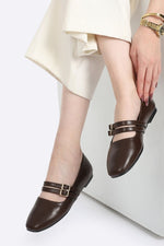 BROWN DOUBLE BUCKLE BALLERINA