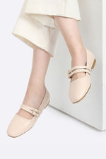Beige Double Buckle Ballerina
