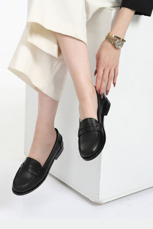 Black Leather Penny Loafers
