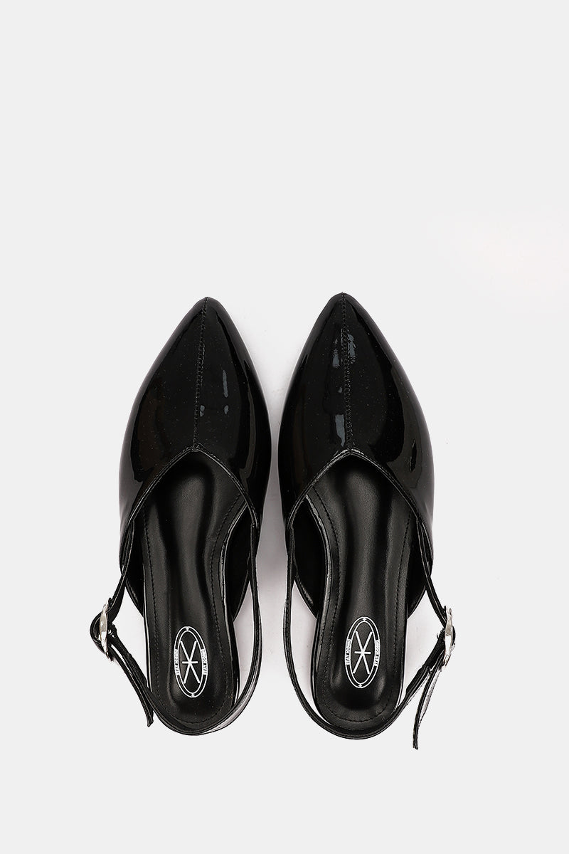SLINGBACK BUCKLE BLACK VERNE MULE