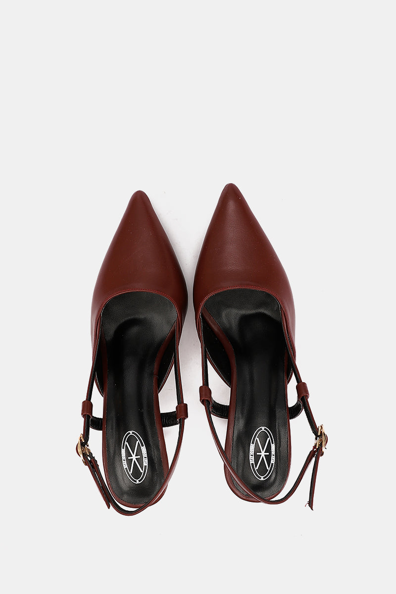 SLINGBACK BURGUNDY KITTEN HEELS