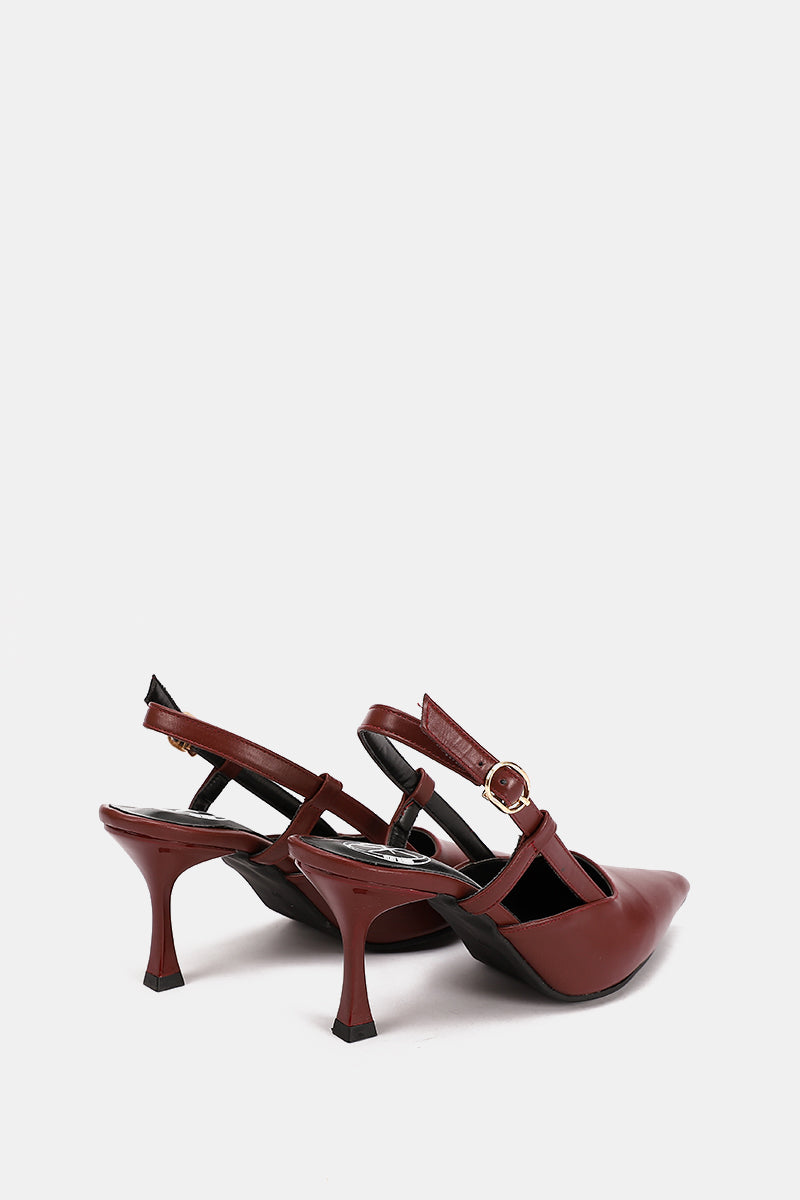 SLINGBACK BURGUNDY KITTEN HEELS
