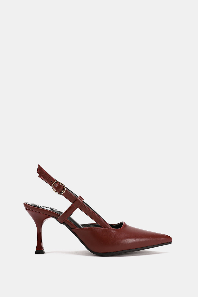 SLINGBACK BURGUNDY KITTEN HEELS