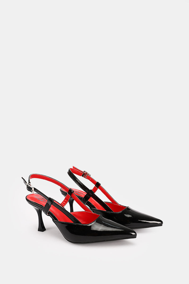 SLINGBACK BLACK VERNE KITTEN HEELS