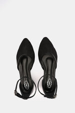 BLACK FLORAL STRAP FLAT