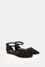 BLACK FLORAL STRAP FLAT