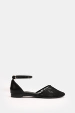 BLACK FLORAL STRAP FLAT