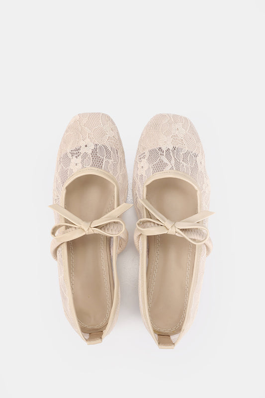 BEIGE FLORAL MESH BALLERINA