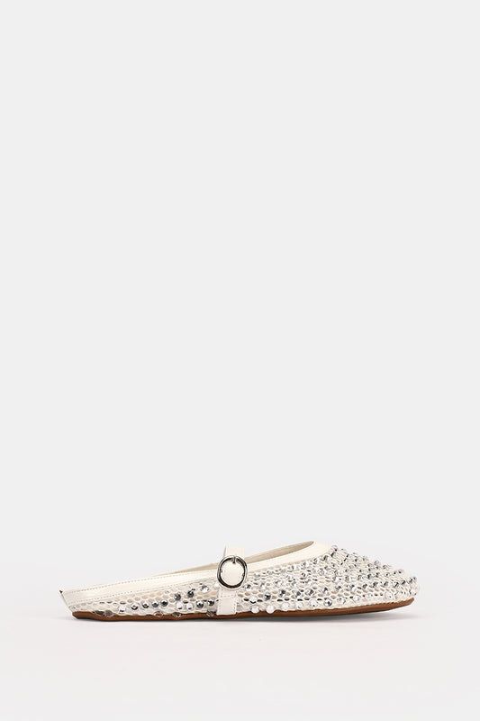 JEWELED WHITE MULE