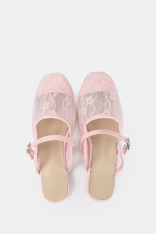 PINK FLORAL MESH MULE