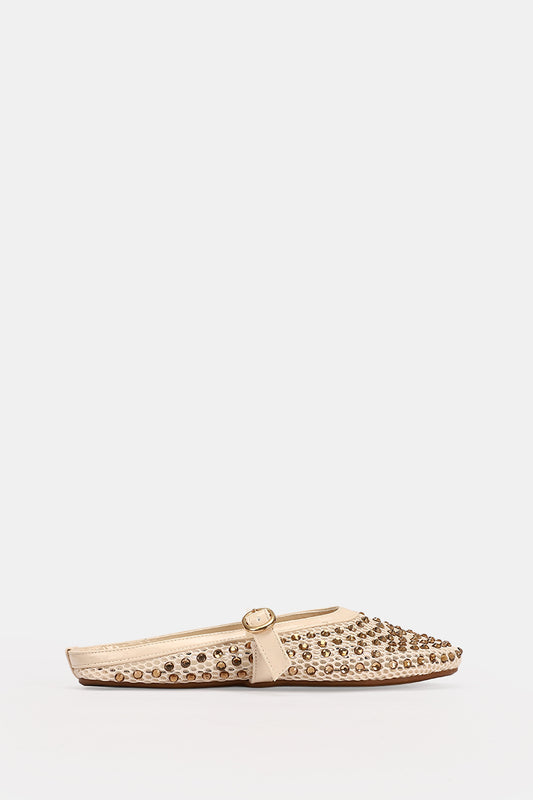 JEWELED BEIGE MULE