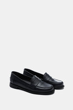 NAVY LEATHER PENNY LOAFERS