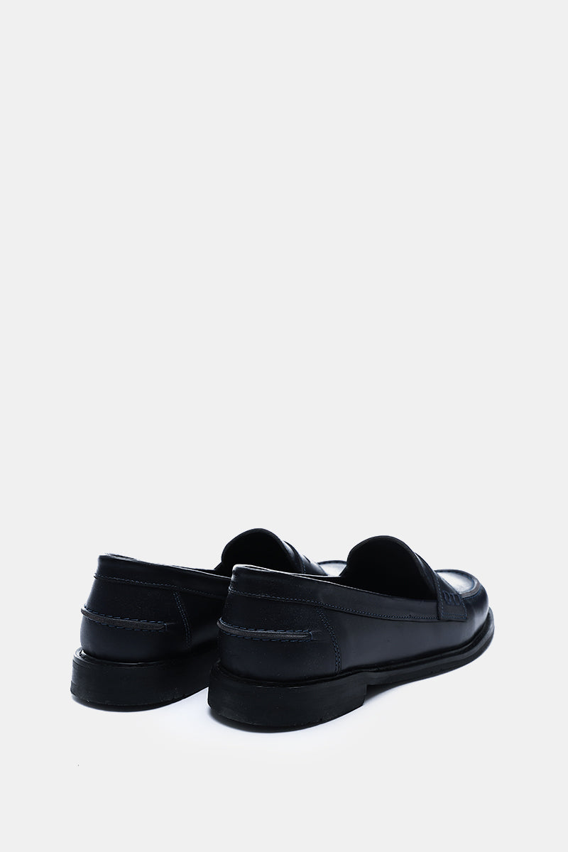 NAVY LEATHER PENNY LOAFERS