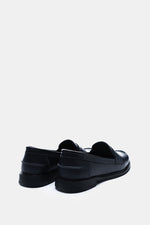NAVY LEATHER PENNY LOAFERS