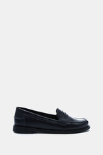NAVY LEATHER PENNY LOAFERS