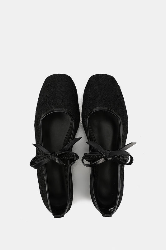 BLACK FLORAL MESH BALLERINA