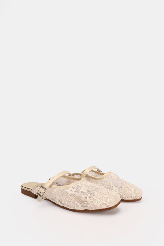 BEIGE FLORAL MESH MULE