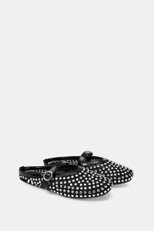 JEWELED BLACK MULE