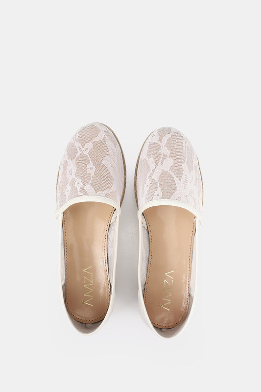 WHITE FLORAL MESH LOAFERS