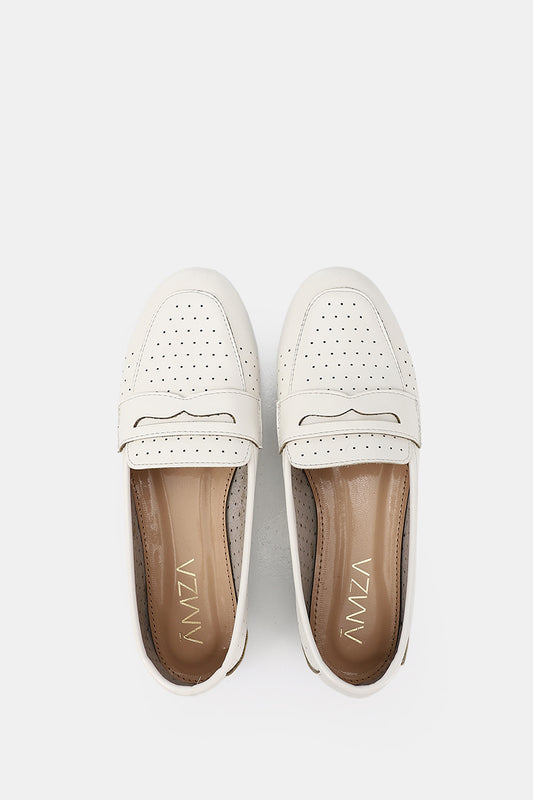 WHITE LEATHER SLIP ON LOAFERS